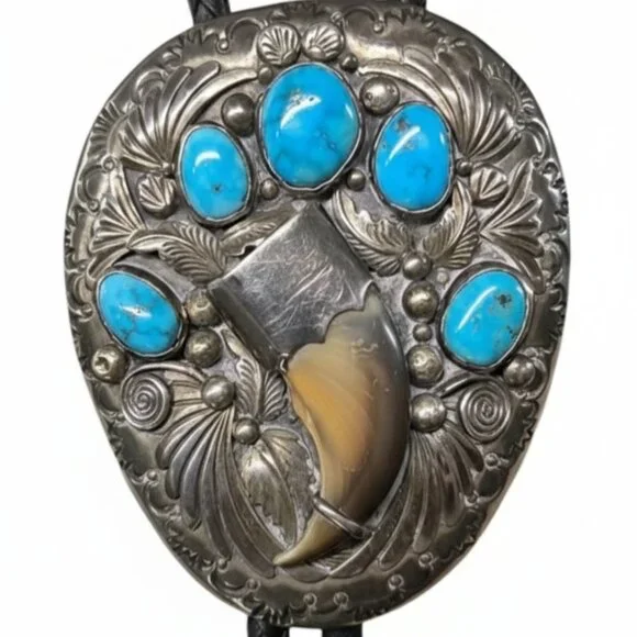Vintage sterling silver and turquoise Native American bolo tie by Raymond Yazzie - Picture 6 of 8